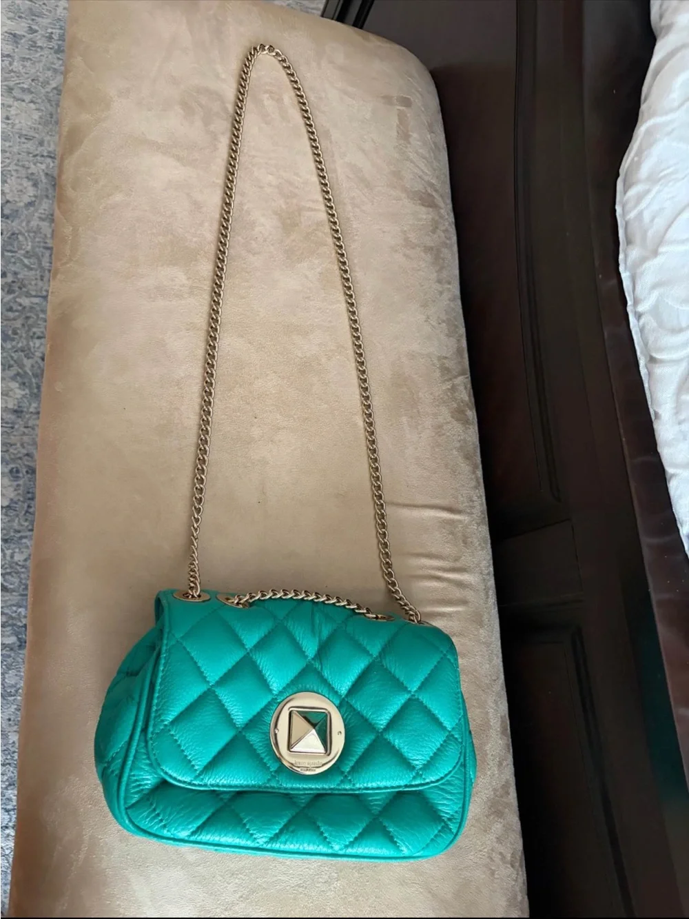 Kate SpadeTurquoise Quilted Shoulder Bag with Gold Chain